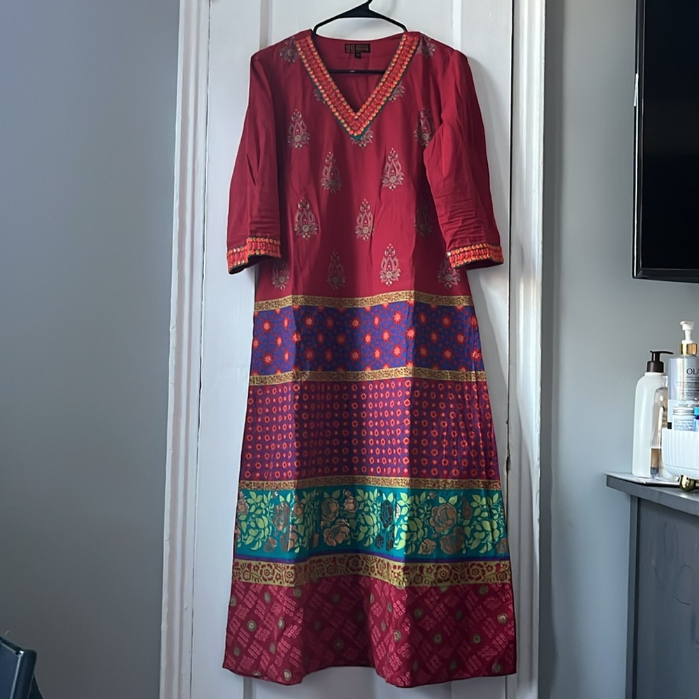Biba Red A-Line Salwar with Cuffed 3/4 Sleeves